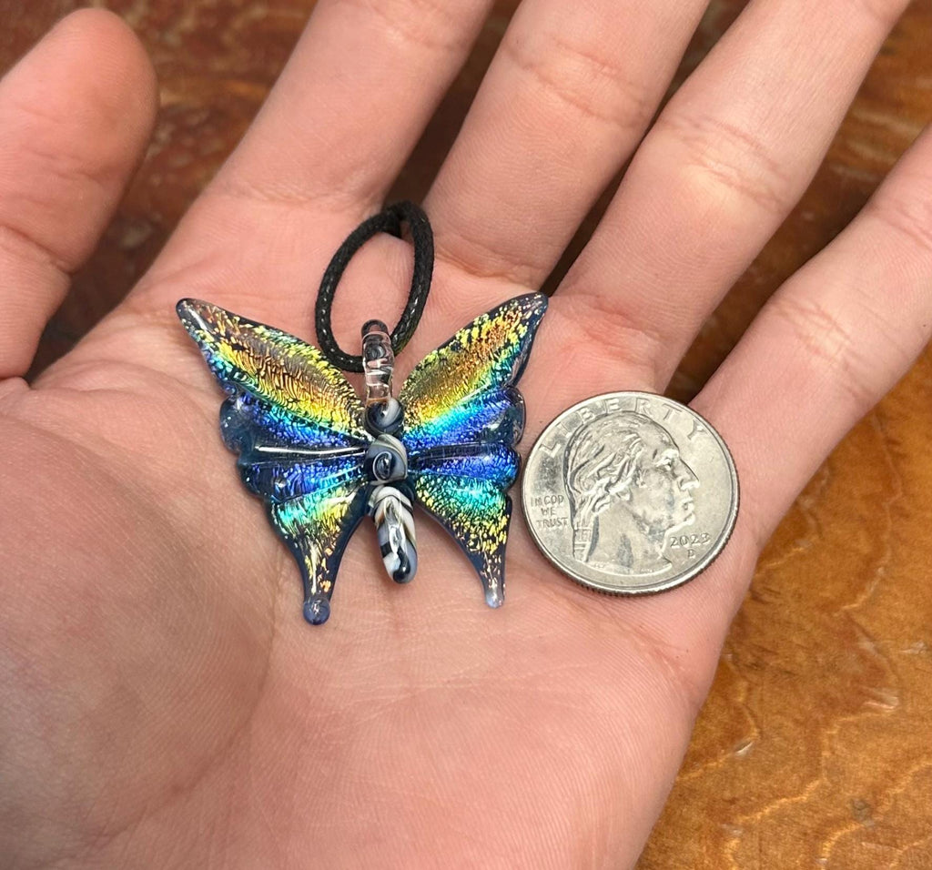 Glass Butterfly Necklace - Hand-Blown Butterfly Jewelry - Unique Birthday Gift - Anniversary Gift for Her - Artisan Torchwork Pendant