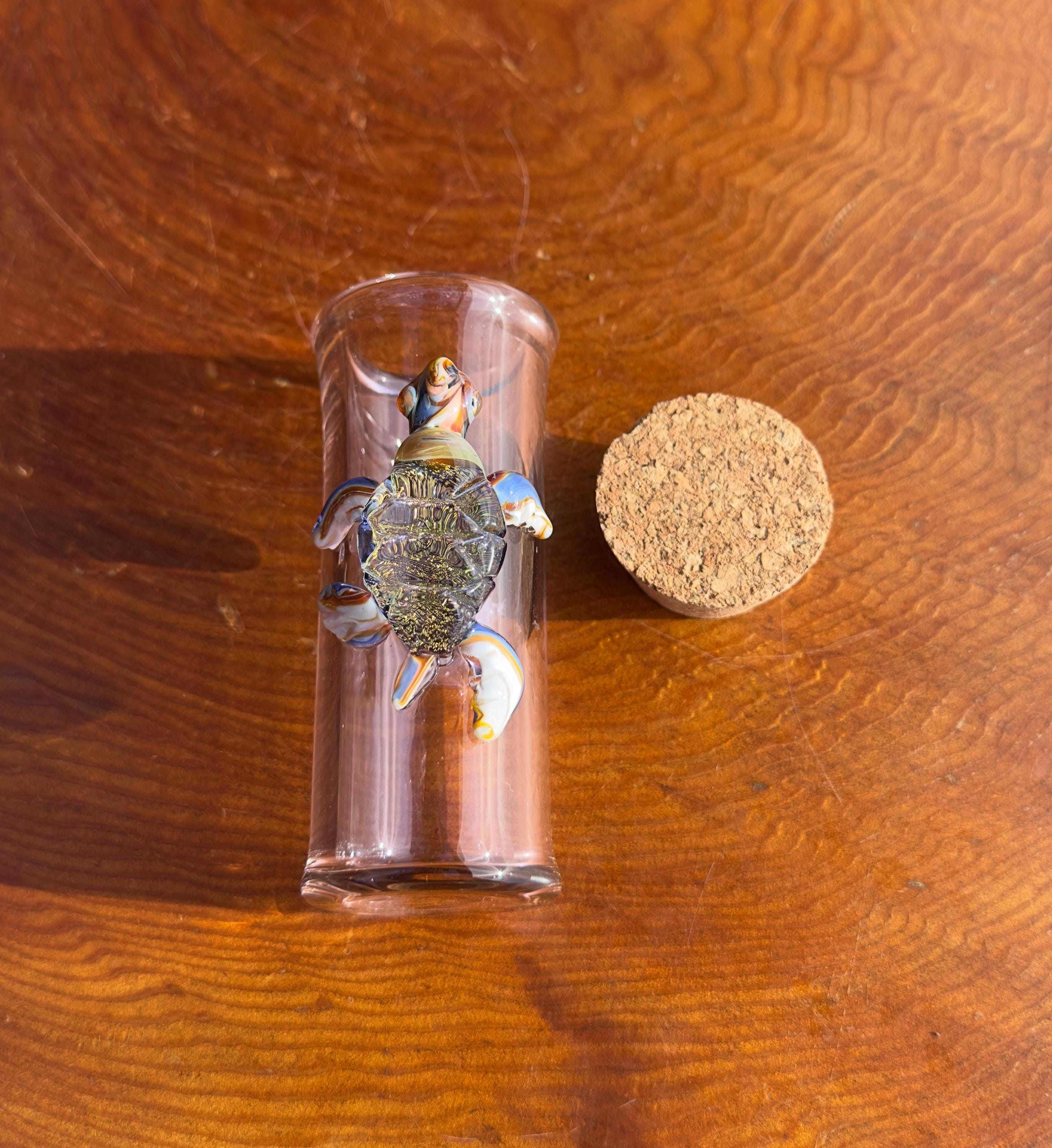 Handmade Glass Jar - Amber Color - Dichroic Sea Turtle - Airtight Cork - Unique Ocean Decor - Collectors Items - Sea Creature Gift