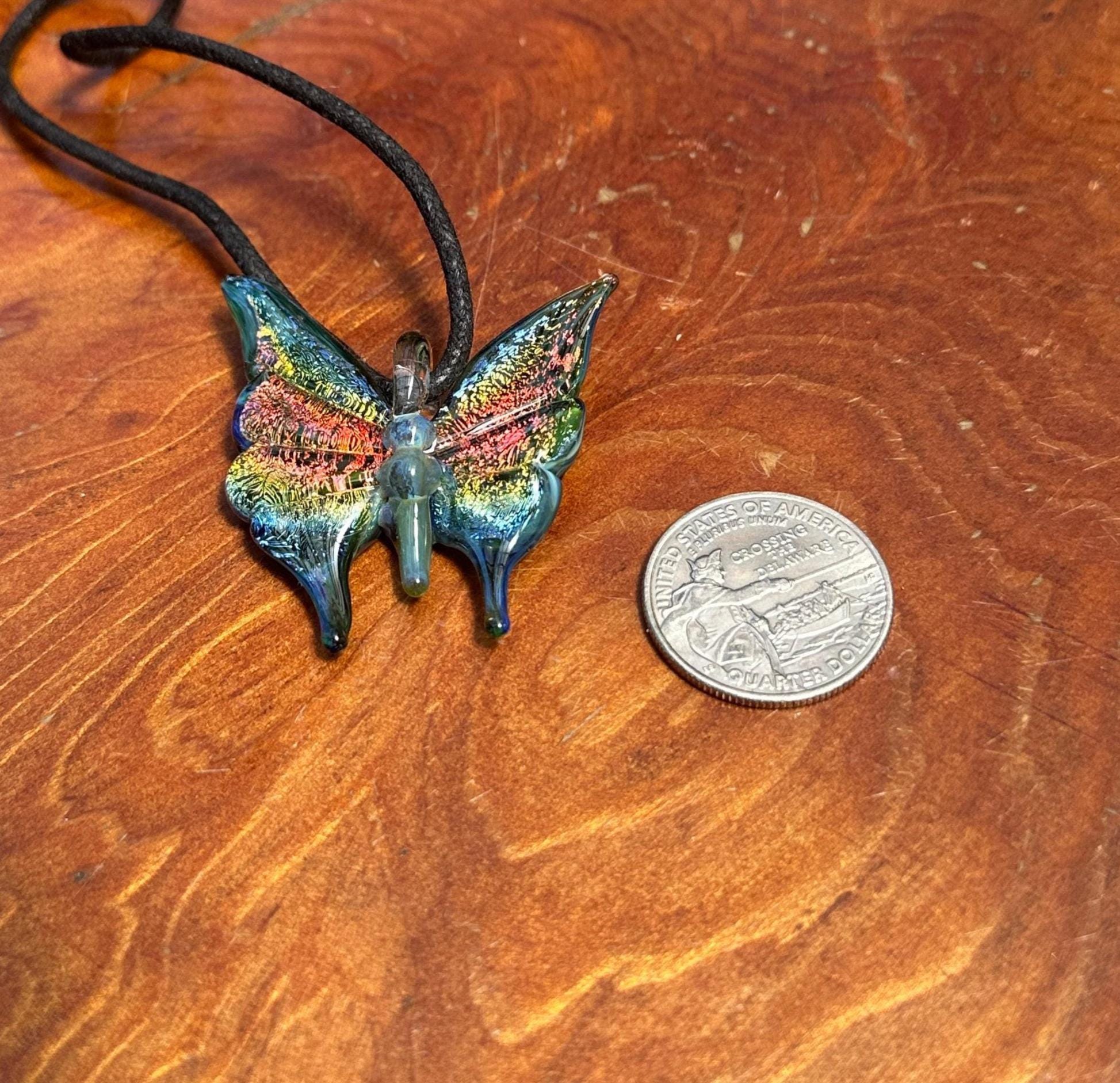 Glass Butterfly Necklace - Hand-Blown Butterfly Jewelry - Unique Birthday Gift - Anniversary Gift for Her - Artisan Torchwork Pendant