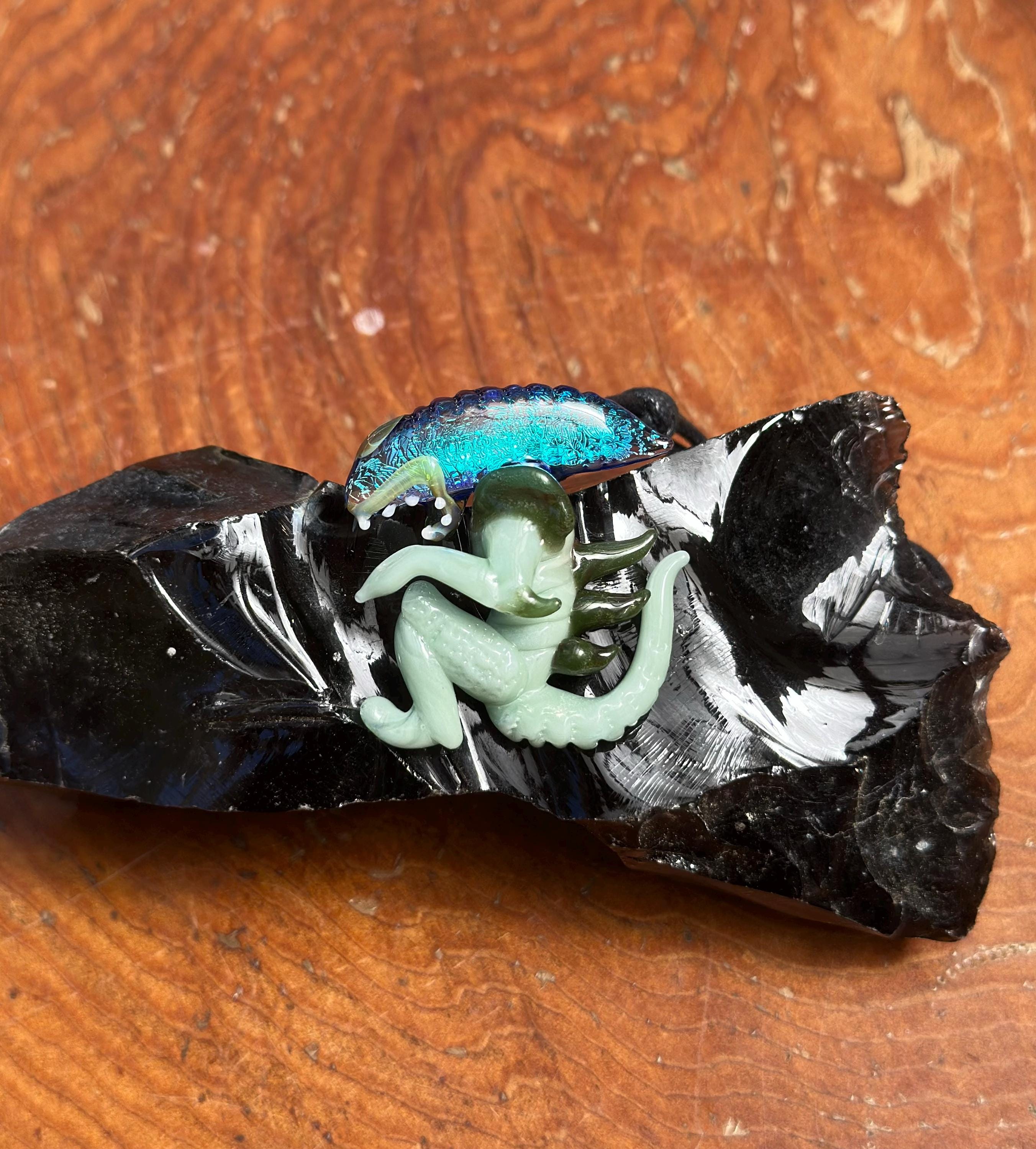 Dichroic Glass Alien Pendant Necklace - Unique Handmade Cosmic Jewelry - Sci-Fi - Outer Space - UFO Gift Idea, Color-Changing Pendant