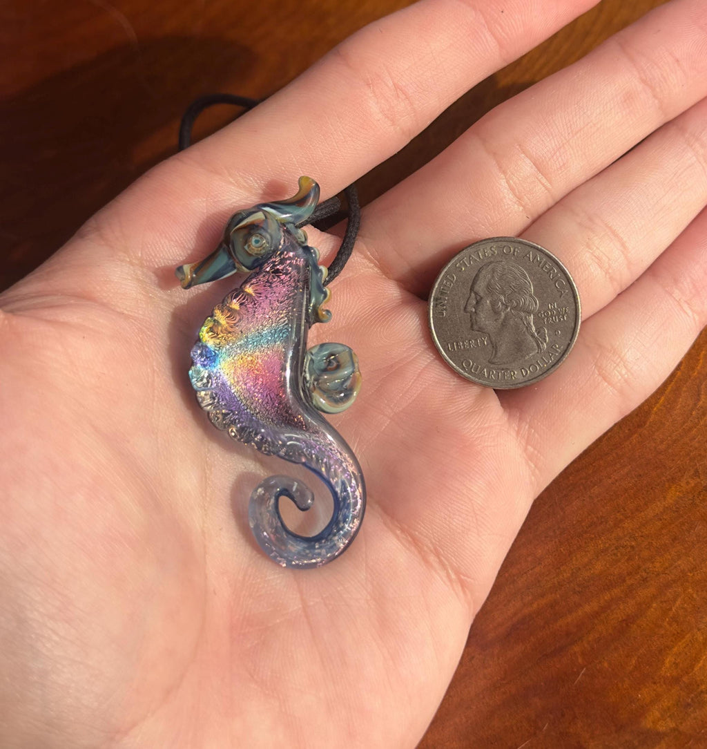 Seahorse Necklace - Handmade Blown Glass Pendant - Ocean-Inspired Jewelry - Unique Sea Creature Necklace - Dichroic Glass Art - Torchwork