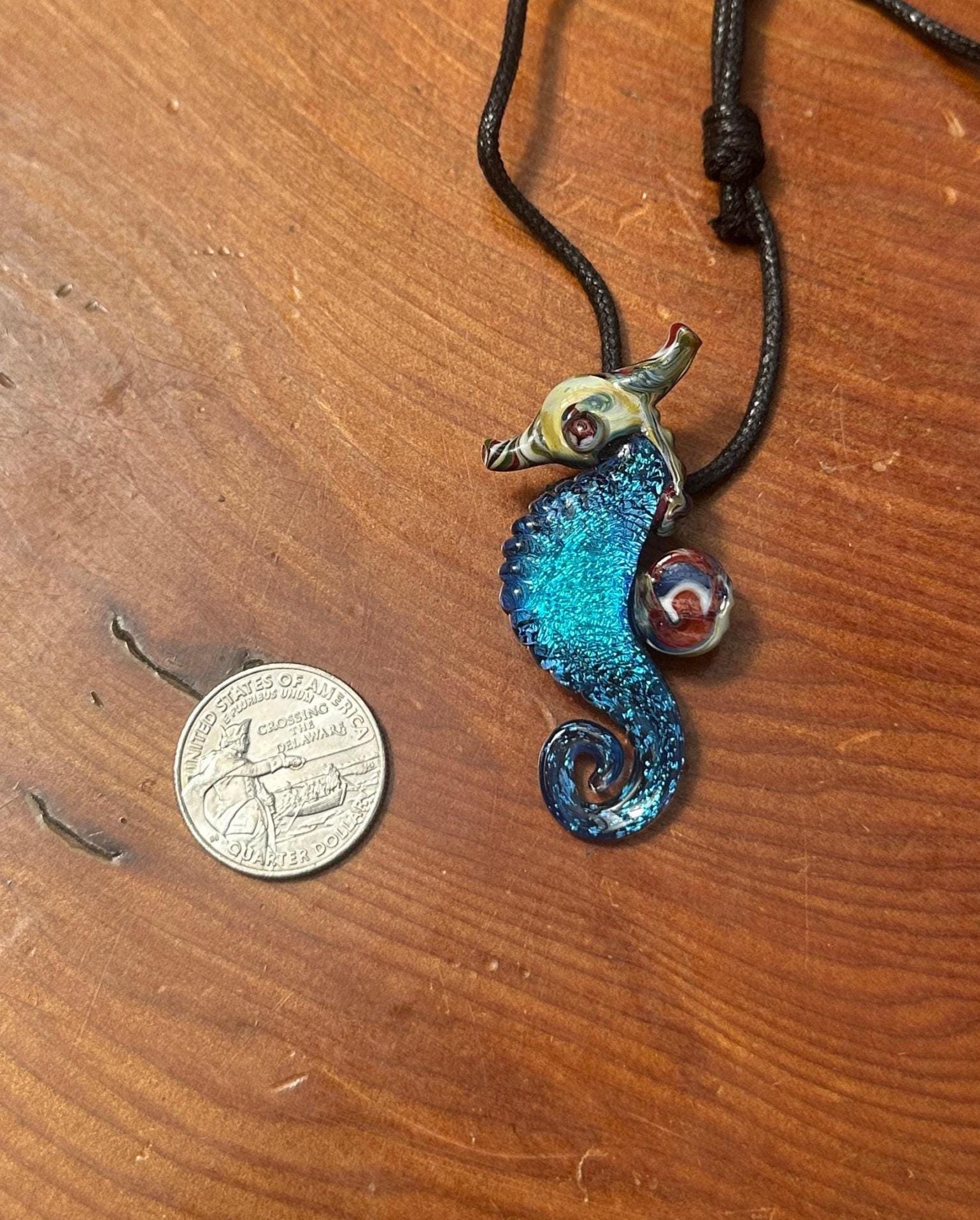 Seahorse Necklace - Ocean-Inspired Blown Glass Jewelry - Handmade Sea Creature Pendant - Dichroic Statement Necklace - Beach Lover Gift