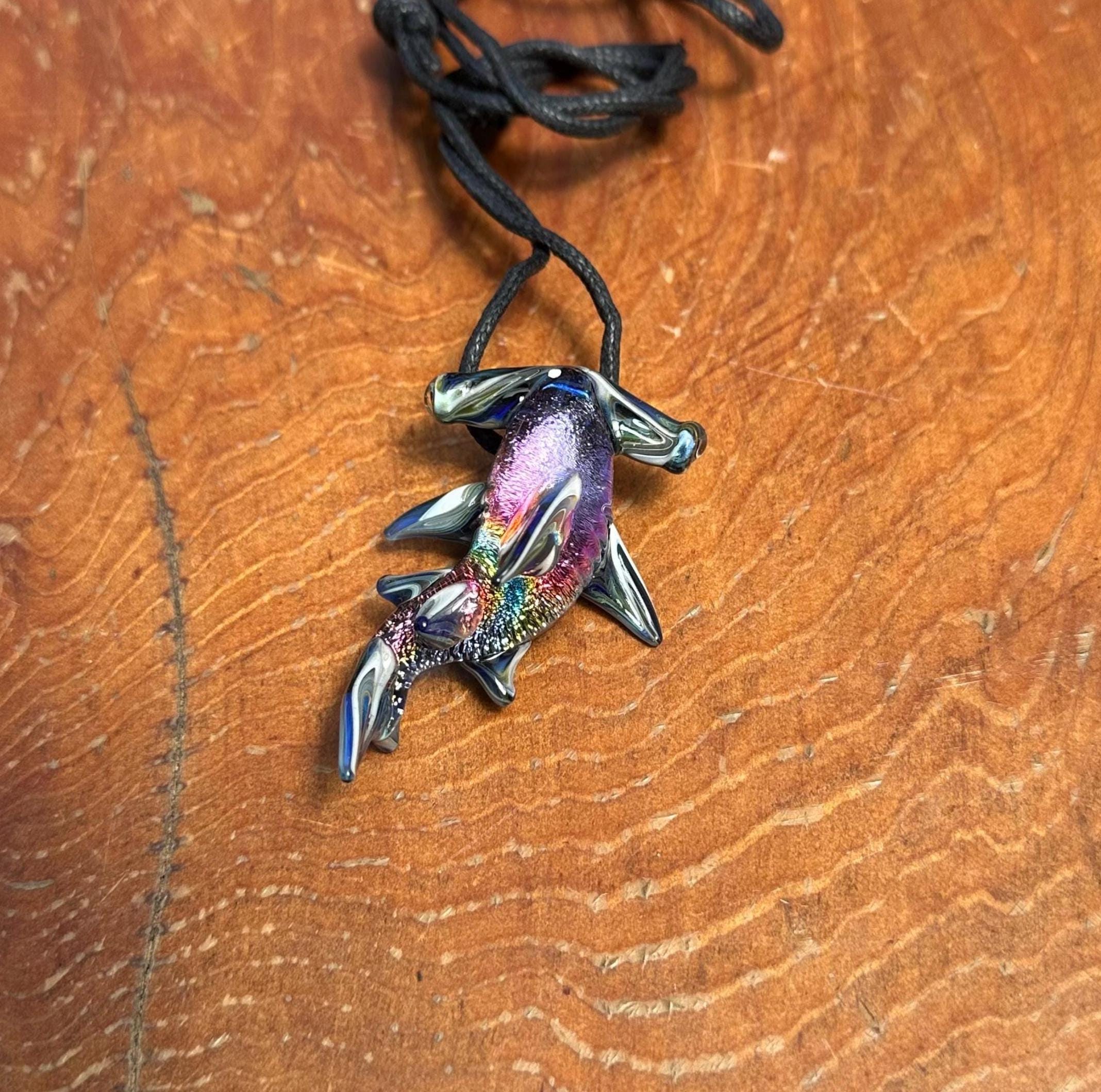 Hammerhead Shark Necklace - Blown Glass - Sea Glass Jewelry Statement Necklace - Ocean Necklace - Handmade Glass Sea Creature Necklace