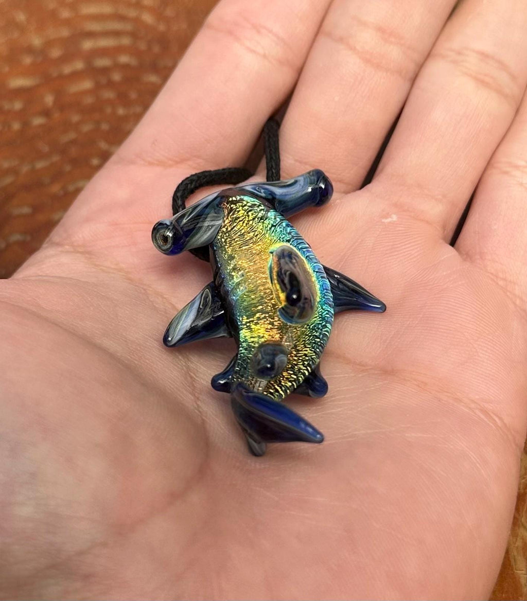 Hammerhead Shark Necklace - Blown Glass - Sea Glass Jewelry Statement Necklace - Ocean Necklace - Handmade Glass Sea Creature Necklace