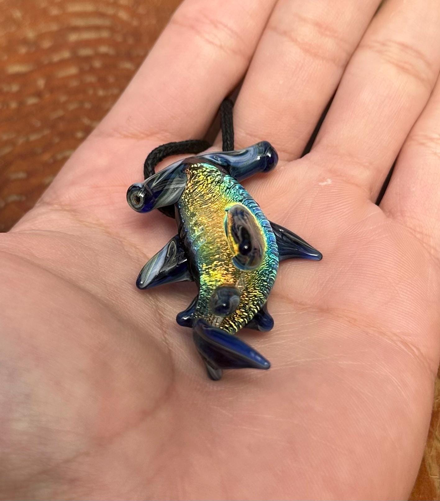 Hammerhead Shark Necklace - Blown Glass - Sea Glass Jewelry Statement Necklace - Ocean Necklace - Handmade Glass Sea Creature Necklace