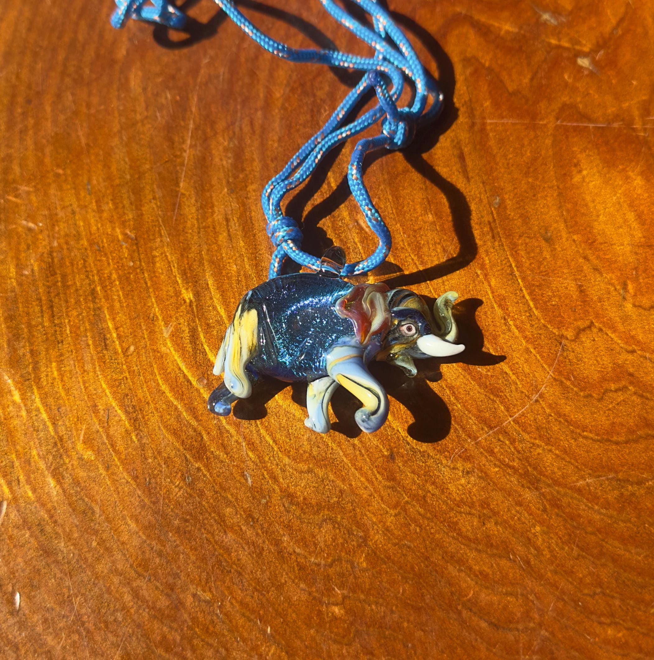Handmade Glass Elephant Pendant Necklace: Flamecraft Jewelry
