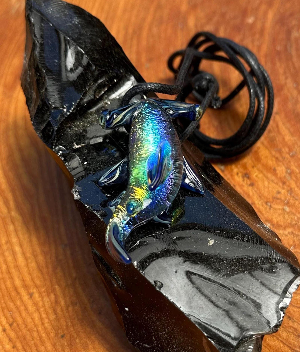 Hammerhead Shark Necklace - Blown Glass - Sea Glass Jewelry Statement Necklace - Ocean Necklace - Handmade Glass Sea Creature Necklace