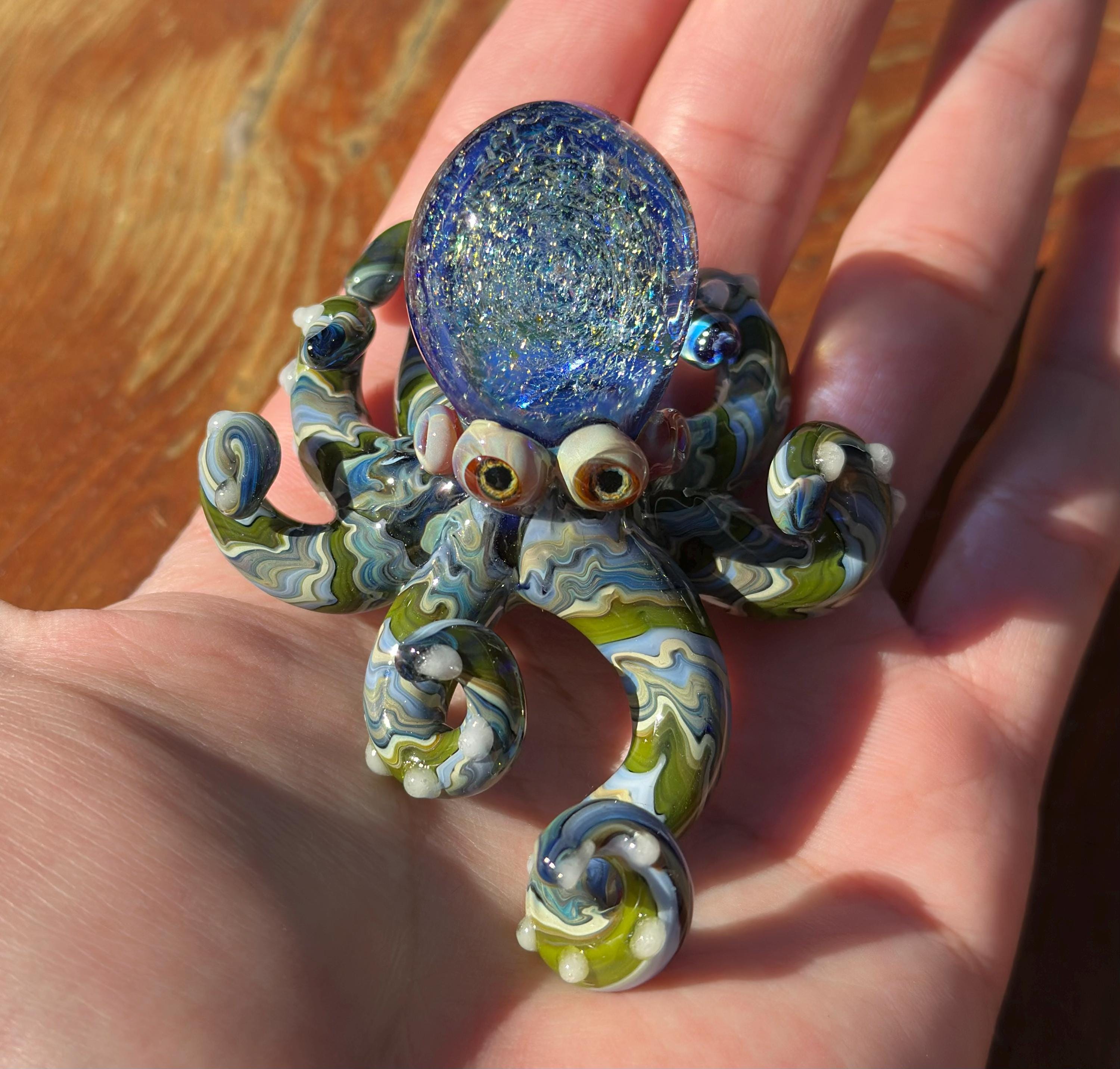 Handmade Dichroic Galaxy Glass Octopus Sculpture – Collectible Ocean Art