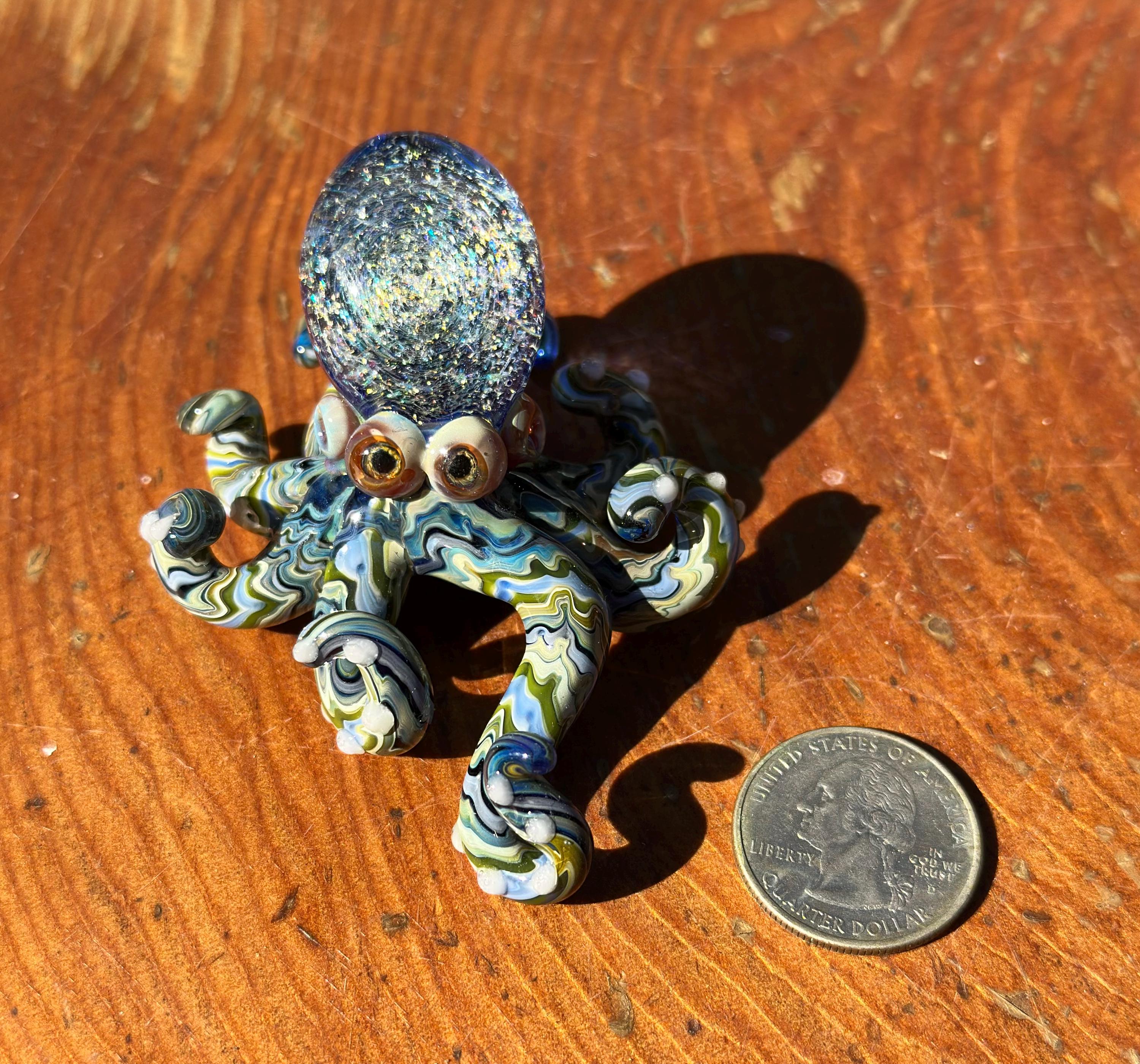 Handmade Dichroic Glass Galaxy Octopus Sculpture – Ocean Desk Decor