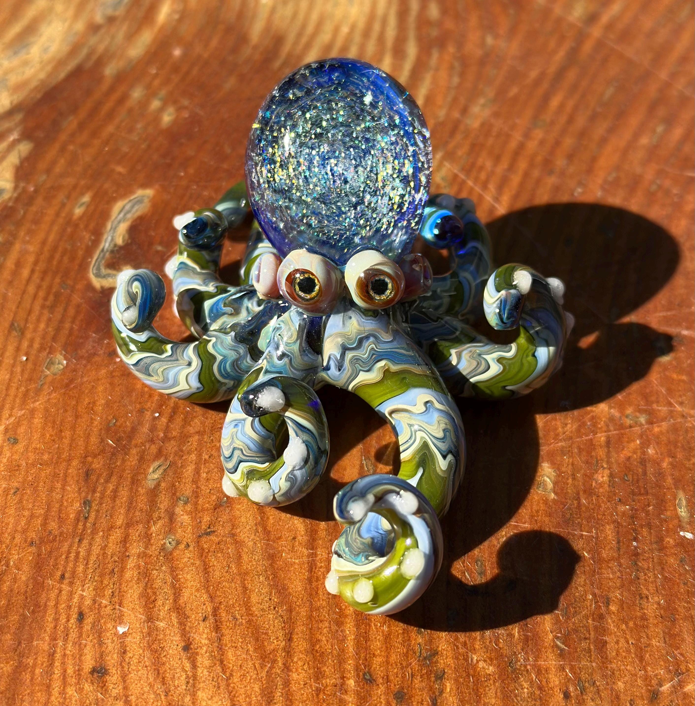 Handmade Dichroic Galaxy Glass Octopus Sculpture – Collectible Ocean Art