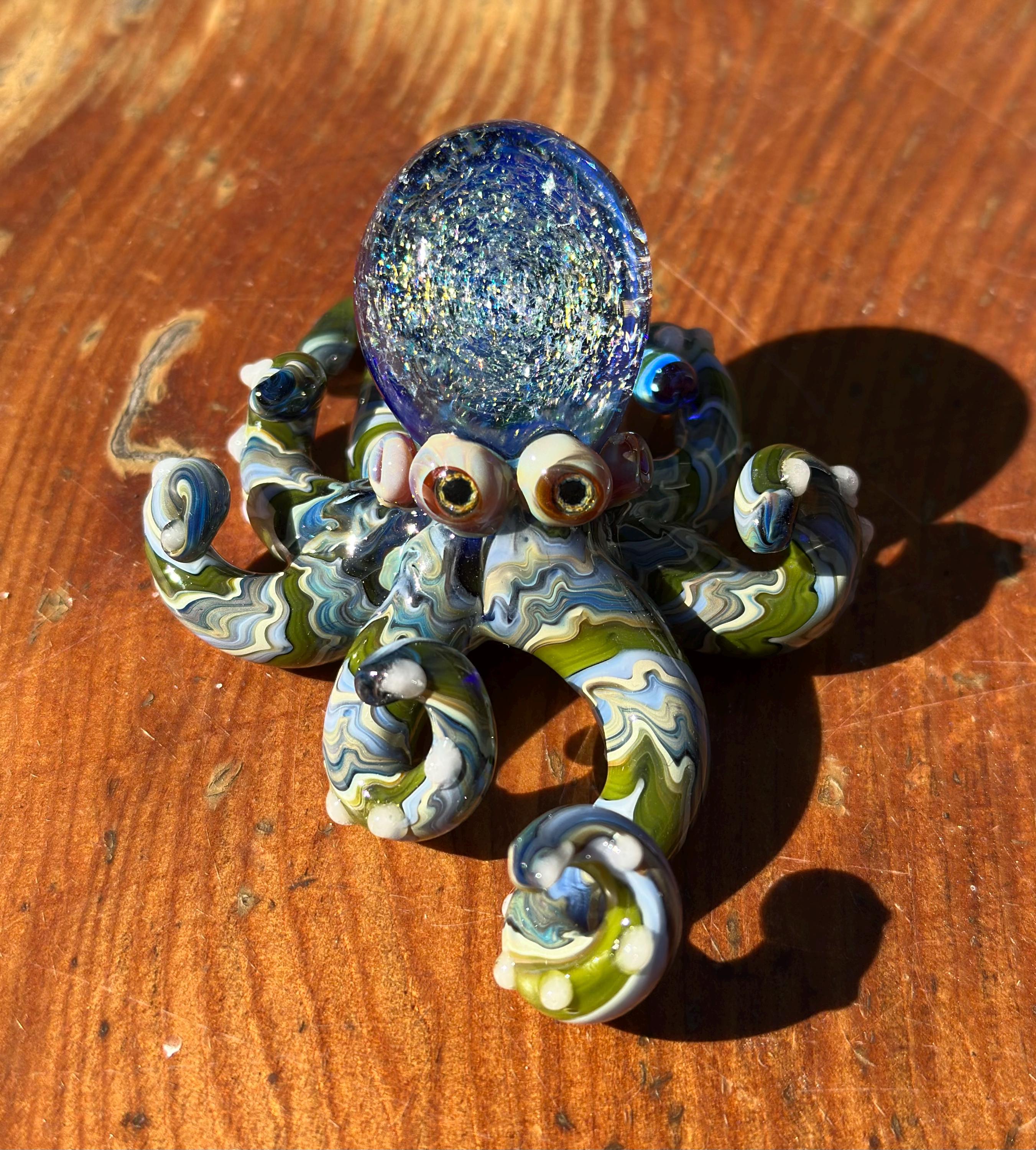 Handmade Dichroic Galaxy Glass Octopus Sculpture – Collectible Ocean Art